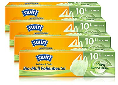 Swirl Bio-Müll-Folienbeutel mit Tragegriff, 10 Liter, 4 Rollen mit je 10 Beuteln