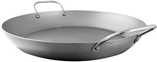Mauviel M'Steel Black Carbon Natural Nonstick Paella Pan With Iron Handle, 15.7-in, Suitable For All Cooking Surfaces, Made in France