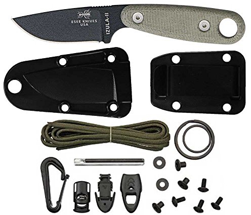 ESEE 337753 Unisex – Erwachsene Outdoormesser | Klingenlänge: 6.68 cm-Griff: Micarta-Izula II Black with Kit, Mehrfarbig, normal