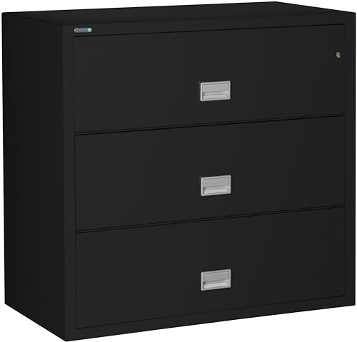 Phoenix Safe 44 inch Wide 3-Drawer Lateral Fireproof File Cabinet – Legal and Letter Size Filing – Key Lock – Water Resistant – Fire Safe and Impact Rated – Black Finish – Model LAT3W44B
