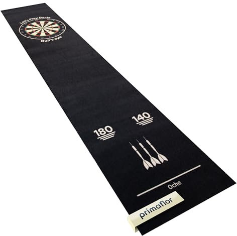 Primaflor - Ideen in Textil Dartmatte Dart-Teppich mit Offiziellem Spielabstand - Schwarz, 50 x 250 cm, Turnier-Matte Fußbodenheizung Geeignet, Rutschfester Läufer mit Oche