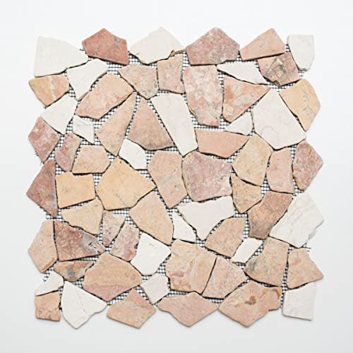 Piastrella a mosaico in pietra naturale poligonale Break o in marmo rosso beige Break Chot in rosso crema per bagno cucina pareti doccia pavimento