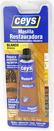 Ceys - Masilla restauradora blanca - Repara pequeños agujeros - Lijable y barnizable - Color Blanco - 40GR