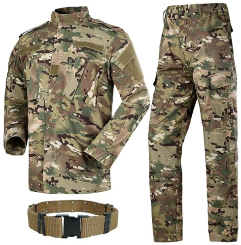 HANSTRONG GEAR - Completo militare tattico da uomo per caccia, uniforme BDU da combattimento con camicia e pantaloni con cintura, Mc, S