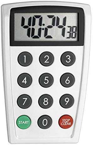 TFA Dostmann Digitaler Timer und Stoppuhr, 38.2026, groß und genau, Eieruhr, Kurzzeitwecker, bis 99h 59min 59sec, weiß