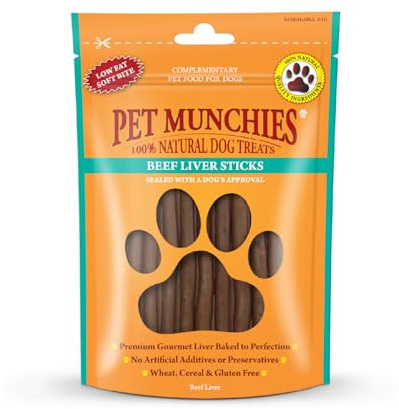 Pet Munchies Beef Liver Sticks Dog Treats, Premium Grain Free Dog Chews with Natural Real Meat, Low in Fat and High in Protein 90g