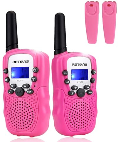 Retevis RT388 Talkie Walkie Enfants, Talkie Walkie Longue Portée, Cadeaux Jouets pour 4-12 Ans, Camping, Aventures Espionnage Extérieur (1 Paire, Rose)