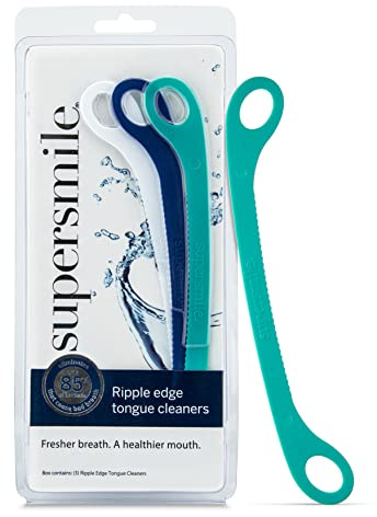 Supersmile Ripple Edge Tongue Cleaner, Ergonomic Reusable Tongue Scraper, 3 Count