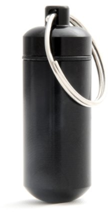 Pillen-Dose, Pillen-Box, Aluminium-Kapsel, Schlüssel-Anhänger mini, wasserdicht, Farbe: schwarz, Höhe: 45mm