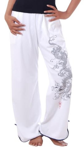 Damen Asia China Yoga,Tai Chi & Meditations Hose Baumwolle Weiß L/XL