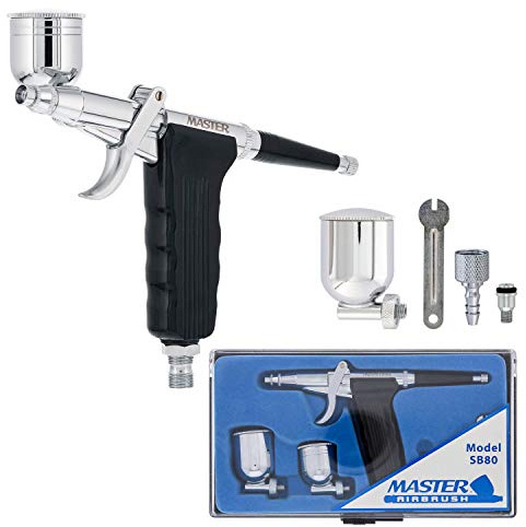 Master Airbrush SB80 Multi-Purpose Pistol Trigger Fixed Dual-Action Airbrush Set with 0.3mm Tip, 1/3 & 1/4 oz Side Bowl Cups - Spray Gun Control, Airbrush Gun for Auto Graphics, Art, Hobby Craft