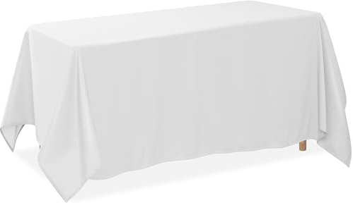 Lann's Linens 90 x 132 Inch Rectangular Tablecloth, Washable Polyester Fabric Table Cloth for Dining Tables, Parties, Restaurants, Weddings - White