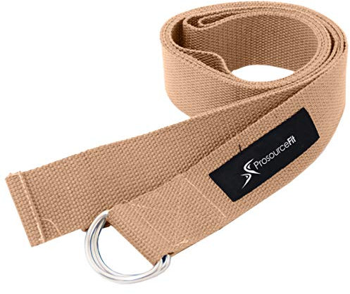 ProsourceFit Metal D-Ring Yoga Strap 8’ Durable Cotton for Stretching and Flexibility