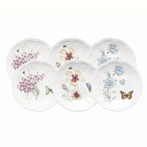 Lenox 817046 Butterfly Meadow 6-Piece Tidbit Plate Set, White, 3.05 LB