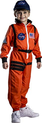 Dress Up America Kids NASA Astronaut Costume – Orange Space Suit with Cap – Realistic Halloween & Dress-Up Outfit - Role Play & Dress Up Costume For Kids