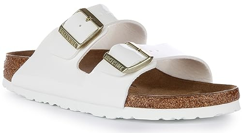 Birkenstock Classic 1005294 Arizona Birko-Flor, Damen Pantoletten, Weiß (Weiss Lack), 40 EU (7 UK)