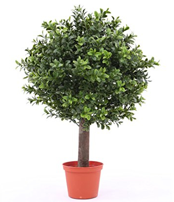 Künstliche Buchsbaumkugel 40cm auf Naturstamm mit 30cm Buchskugel und naturgetreuen Blättern im Topf