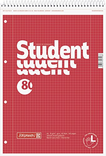 BRUNNEN Collegeblock Student Spirale oben | A4, Lineatur 28, 80 Blatt, rot