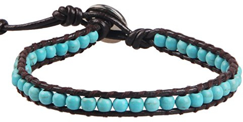 KELITCH Bracciale Donna Bracciale Turchese Perline Singolo Bracciale Avvolgente Pelle Naturale Bracciali Regolabili Pietra Naturale Perline Bracciali Collegamento Set Gioielli per Donne