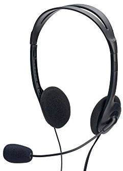 Ednet Stereo PC Headset Lautstärkeregler, 3,5mm Stereostecker, Kopfhörer: 20Hz-20kHz, Mikro: 30Hz-16kHz Kabellänge 1,8m, schwarz