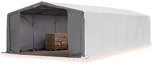 Zelthalle Lagerzelt 8x12m / 3m Seitenhöhe Industriezelt robuste PRIMEtex PVC Plane 2300 N wasserdicht in grau