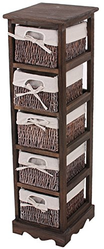Mendler Regal Kommode mit 5 Korbschubladen 90x25x28cm, Shabby-Look, Vintage - braun