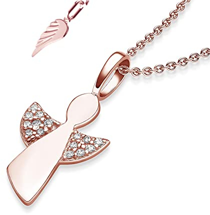 Schutzengel Kette Mädchen Rosegold (Silber 925 vergoldet) | Engel-Anhänger Halskette | Kinder-Schmuck Erst-Kommunion Tauf-Geschenk Konfirmation Firmung Geburt Taufe | Gold-Kette Kinderkette Taufkette