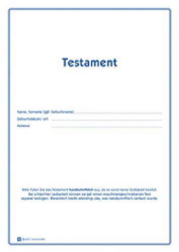 Testament A4 Vordruckset zur Erstellung eines Testament