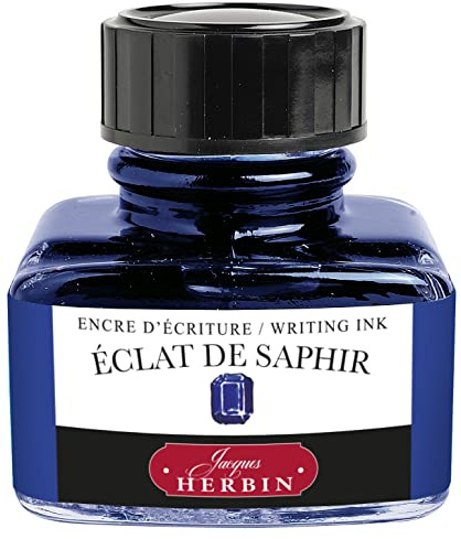 Jacques Herbin 13016T - A 30 ml Bottle of Ink for Fountain pens and Roller pens, ECLAT de Saphir/Sapphire Shine Colour - Made in France - Calligraphy