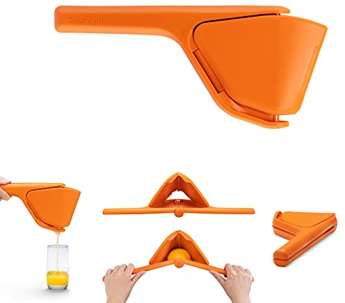 Dreamfarm FLUICER Orangenpresse, die kraftvolle, platzsparende Zitruspresse, manuell, leicht verstaubar Handpresse für Orangen, Zitronen und Limetten, spülmaschinenfest