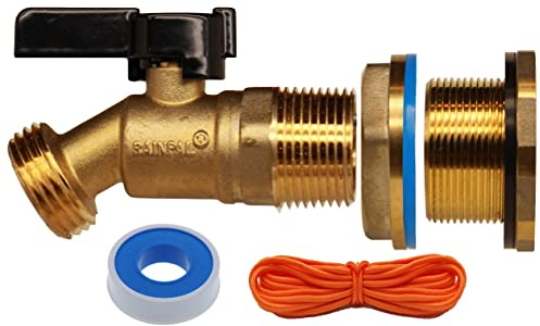RAINPAL RBS022 Brass Rain Barrel Spigot(3/4 Quarter Turn Ball Valve w/ Bulkhead Fitting and Thread Tape)