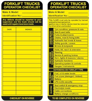 Forklift Truck Operator Tags Pack of 10 Safety Checklist On Reverse Polypropylene W75mm x H180mm, Pack of 10