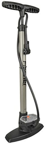 FISCHER Stand-Luftpumpe mit Manometer, hohe Pumpleistung bis 11 bar, für alle Ventile (AV, DV, SV), Doppelkopf, mit Adaptern für Ball und Luftmatratze, Scharz-Silber