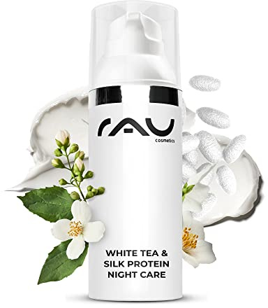 RAU Cosmetics White Tea & Silk Protein Night Care 50 ml - Reichhaltige Anti-Aging Nachtcreme mit Seidenproteinen, Weißem Tee, Sheabutter & Vitamin E - Regenerierende Gesichtspflege für Trockene & Reif