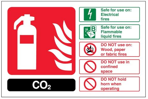 VSafety 11016AR-S brandsläckarskylt, CO2-ID, självhäftande, landskap, 200 mm x 150 mm, svart/grön/röd