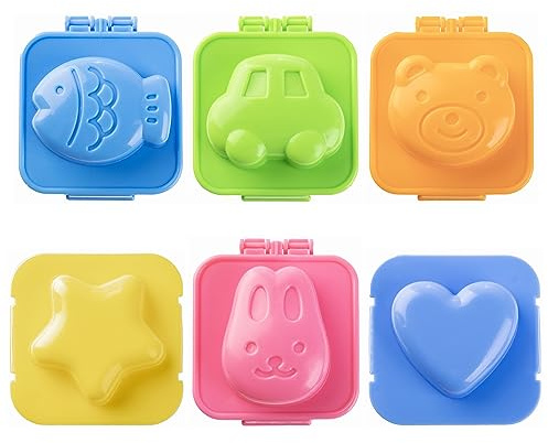 YunKo 6Pcs Egg Rice Mold Hard Boiled Egg Mold Fish Car Heart Shape Onigiri Molds Rice Ball Maker, Fondant Cake Pop Decorating Tool Fun Cookery Kitchen Gadgets
