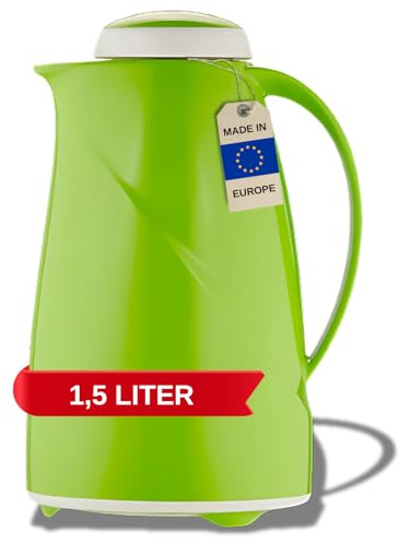 Helios Wave Thermoskanne Kiwi 1,5L - 6h Heiß - Hält Getränke heiß & kalt Spülmaschinenfest – Leichter, robuster Kunststoffmantel – Ideal für Kaffee & Tee
