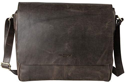 HOLZRICHTER Berlin - Premium Umhängetasche (M) aus Leder - Handgefertigte Messenger Bag im Vintage Design - Ledertasche für Herren und Damen - Dunkelbraun
