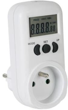 Perel Wattmètre, écran LCD, 230 V, 16 A, 3600 W, terre française type E, blanc