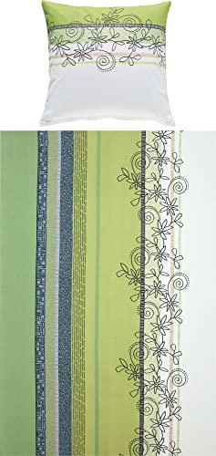Erwin Müller Bettwäsche, Bettgarnitur Fein-Biber Blumen Pistazie Größe 80x80 cm / 135x200 cm - hautsymphatisch, bügelleicht, mit Marken-Reißverschluss