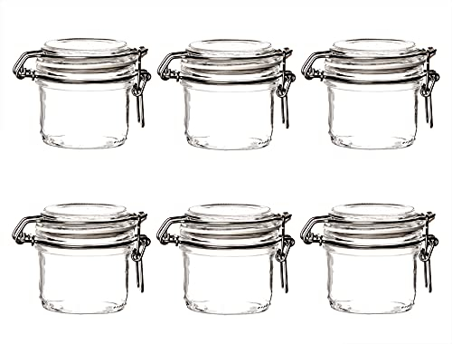 Confezione da 6 barattoli per conserve Fido rotondi, 125 ml, con guarnizione in gomma e chiusura a leva, vetro decorativo per marmellata