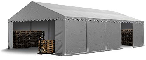 TOOLPORT Lagerzelt 5x10 m Industriezelt Unterstand PVC Plane 750 N grau mit Bodenrahmen und Dachverstärkung