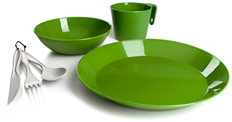 GSI Outdoors Cascadian 1 Person Table Set for Camping & Outdoors - Plate, Bowl, Mug Cup & Cutlery - Green