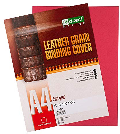D.RECT Rückwände Deckblätter mit Lederstruktur Rückenkarton 250 gr/m², Rückendeckel für Bindungen A4 Verpackung 100 Stück Rot