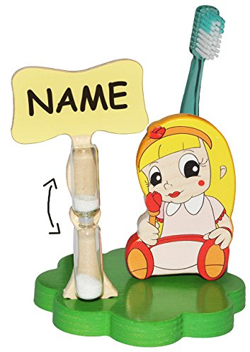 alles-meine.de GmbH Zahnbürstenhalter/Zahnputzuhr - Prinzessin/Mädchen mit Rose incl. Name - mit Sanduhr + Zahnbürste - aus Holz - Badezimmer Bad Kinderzahnbürste/Mädchen -..