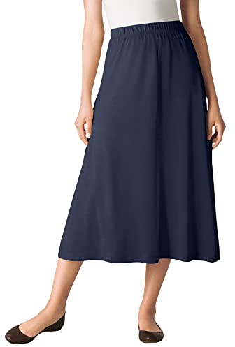 Woman Within Plus Size 7-Day Knit A-Line Skirt - L, Navy