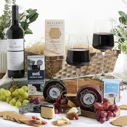 Christmas Hamper - Luxury Wine and Cheese Hamper for Couples, Women & Men | Cheese & Wine Hamper Gifts with Finca Amalia Red Wine, Luxury Cheese Assortment & Pâté | by Clearwater Hampers