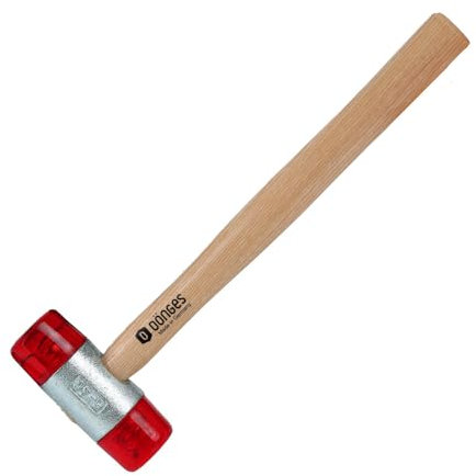 Dönges Rückschlagfreier Schonhammer mit lackiertem Eschenstiel | Ø 40 mm | 567 g leicht | Austauschbare Köpfe in Rot | Made in Germany | Kunststoffhammer, Gummihammer, Multifunktionshammer