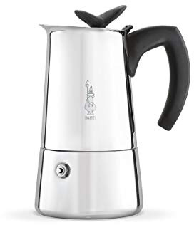 Bialetti - Musa de Inducción, Cafetera Italiana para Espressos de acero inoxidable, adecuado para todo tipo de Placas, 10 Tazas de café (430 Ml), Plateada