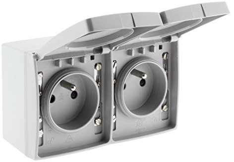 Zenitech Double Prise 16A 2P+T étanche IP55 - Gris - Orok